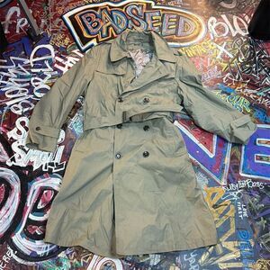 USMC Men's Green Trench Coat Military Wool Liner Double-Breasted​